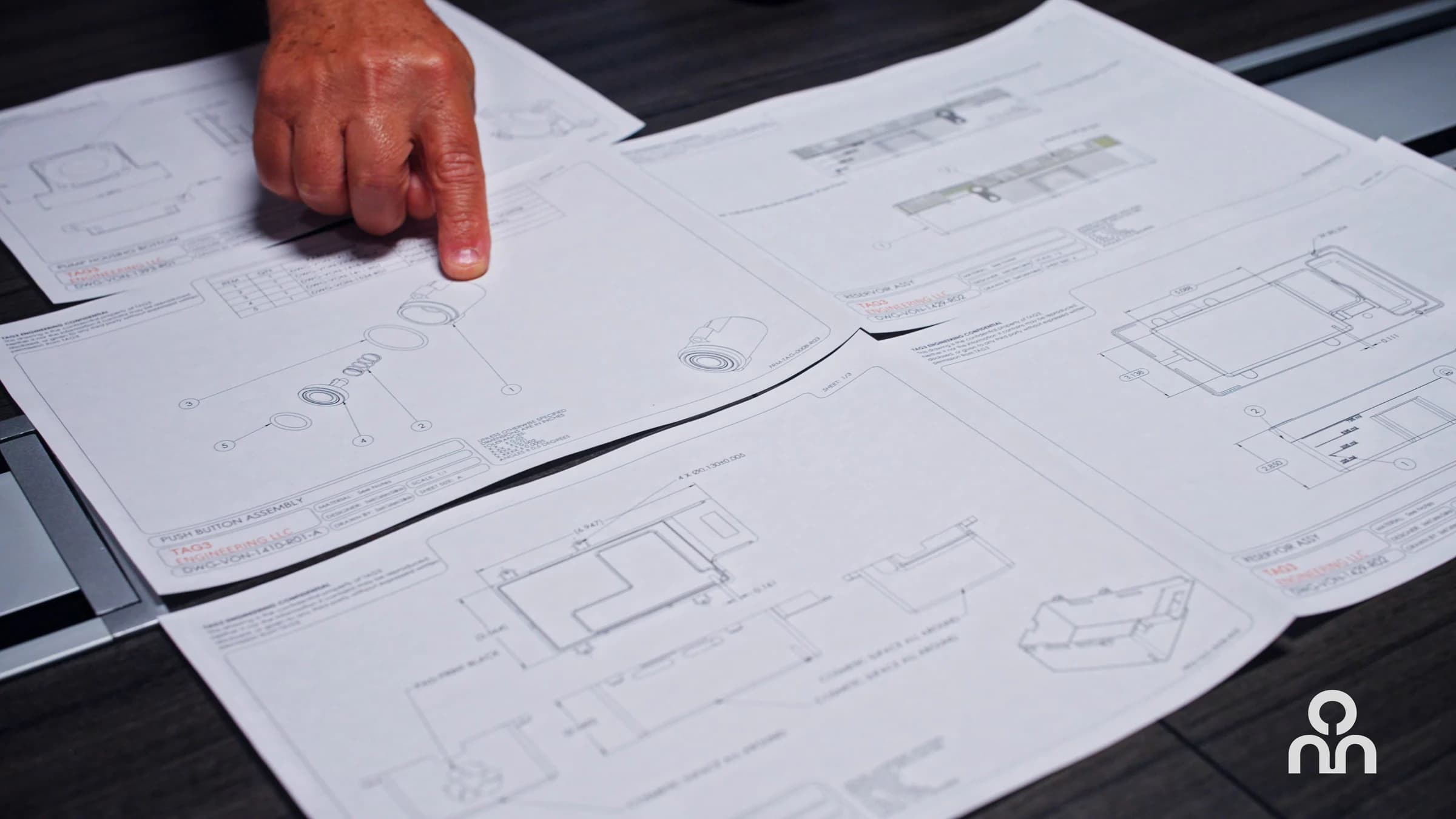 Close view of product engineering drawings reviewed at Sunrise